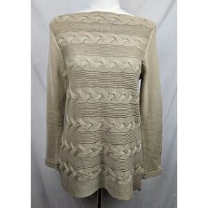 Dana Buchman Womens Sweater Size M Beige Cable Knit Boat Neck‎ Long Sleeve